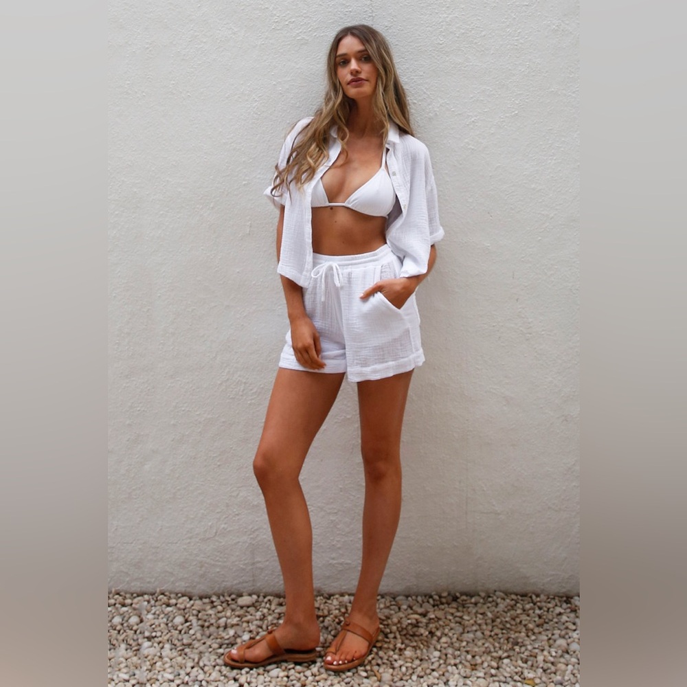 Honorine Dylan Short White Gauze 100% Cotton Shorts Pull On Coastal Size Small